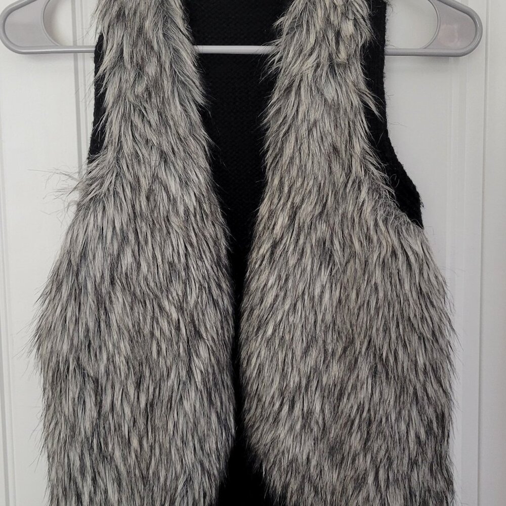 Ariat Womens Black Gray Faux Fur Wool Blend Knit Open Sweater